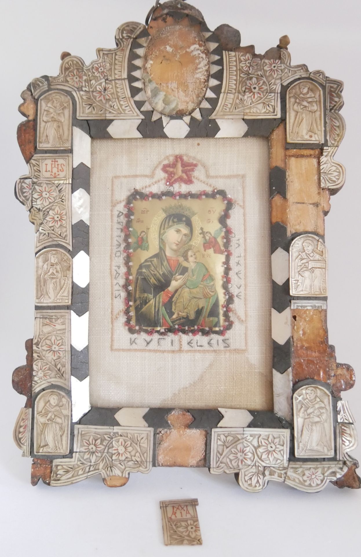 Russische Ikone Muttergottes / Jungfrau Maria. Rahmen mit Beschädigungen. Bitte besichtigen