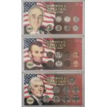 USA, 3 x Oval Office Collection: Roosevelt Dime, Lincoln Penny und Jefferson Nickel. Alle in