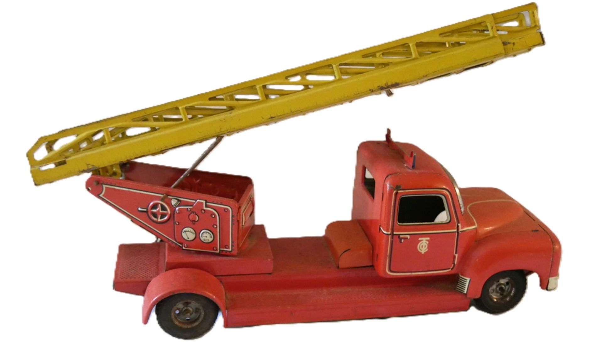Tippco, Blechspielzeug, Feuerwehrauto, ca. 1950er Jahre. Nicht vollständig, bespielter Zustand. - Image 2 of 3