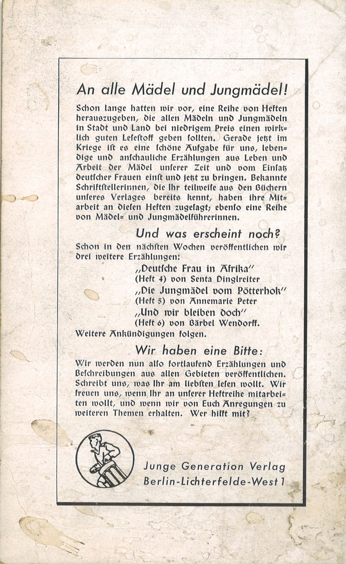 "Auch wir waren dabei" Aus dem Kriegstagebuch eines Jungmädel Untergaues vom 19.9.1939 - 18.3.1940 - Image 2 of 2