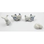 lot Porzellan Figuren, dabei 3 Katzen, verschiedene Ausführungen sowie 1 Hase Rosenthal