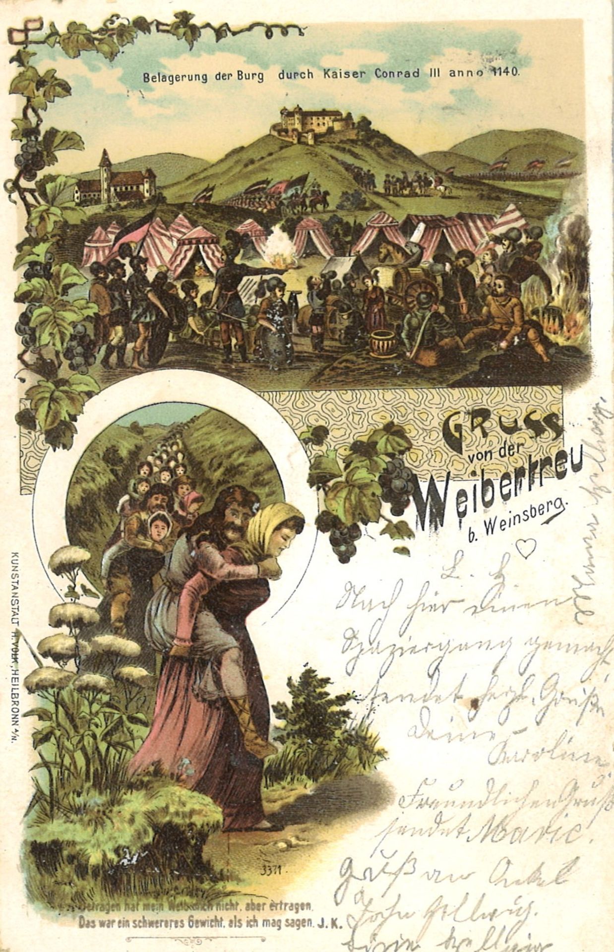 Postkarte "Gruss von der Weibertreu b. Weinsberg", gelaufen