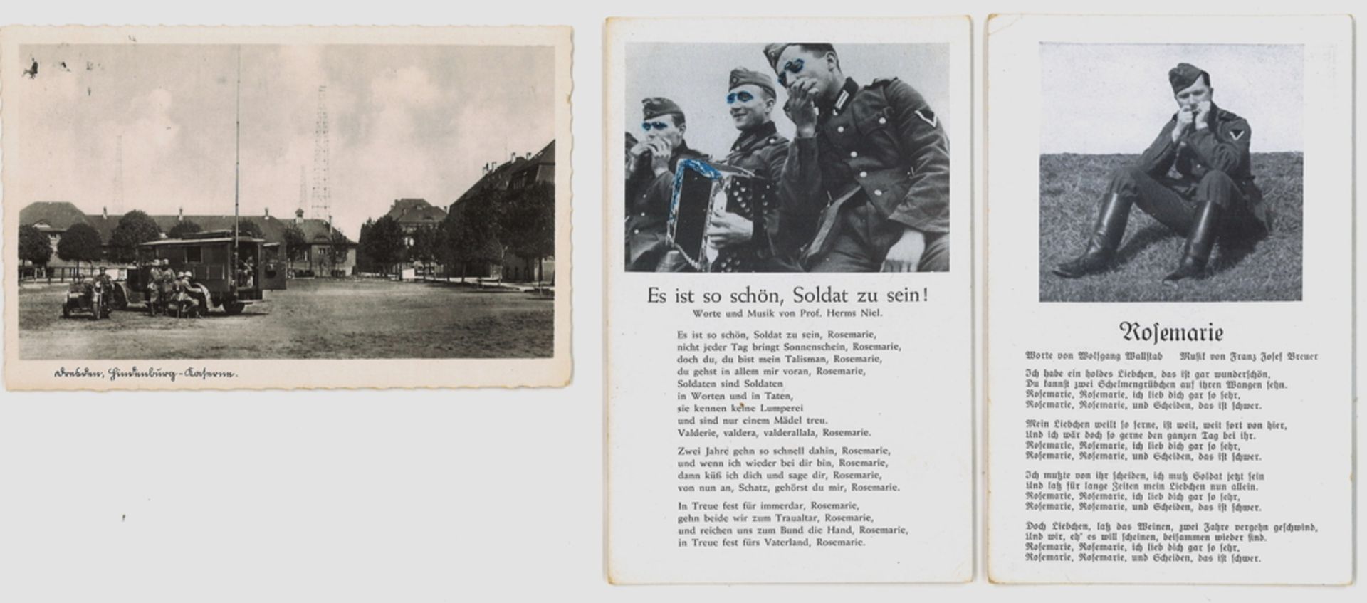 3 Soldaten Postkarten, dabei auch 1 Feldpost 2. Weltkrieg, gelaufen