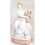 Porzellanfigur "Die Muse" mit Harfe. Antike Figur aus Frankreich. Chips an Fingern und Sockel