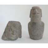 2 Statuen, 1x Osterinsel (Neuzeitlich) sowie 1x Peru (geklebt) älteres Stück