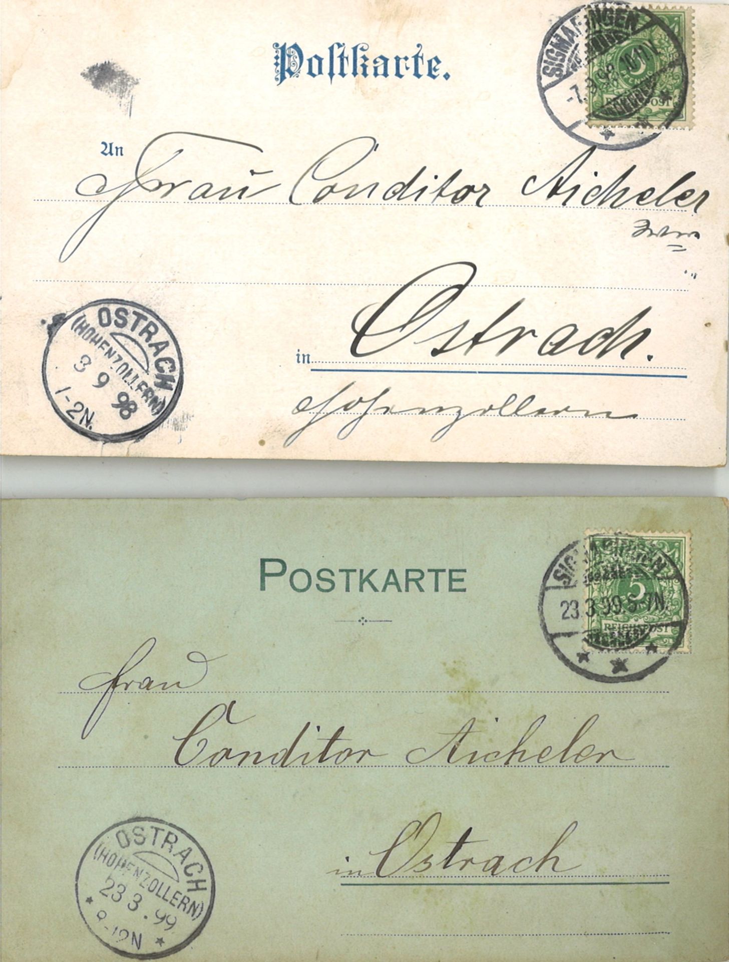 2 Postkarten "Gruss aus Sigmaringen", gelaufen. Reichspost - Image 2 of 2