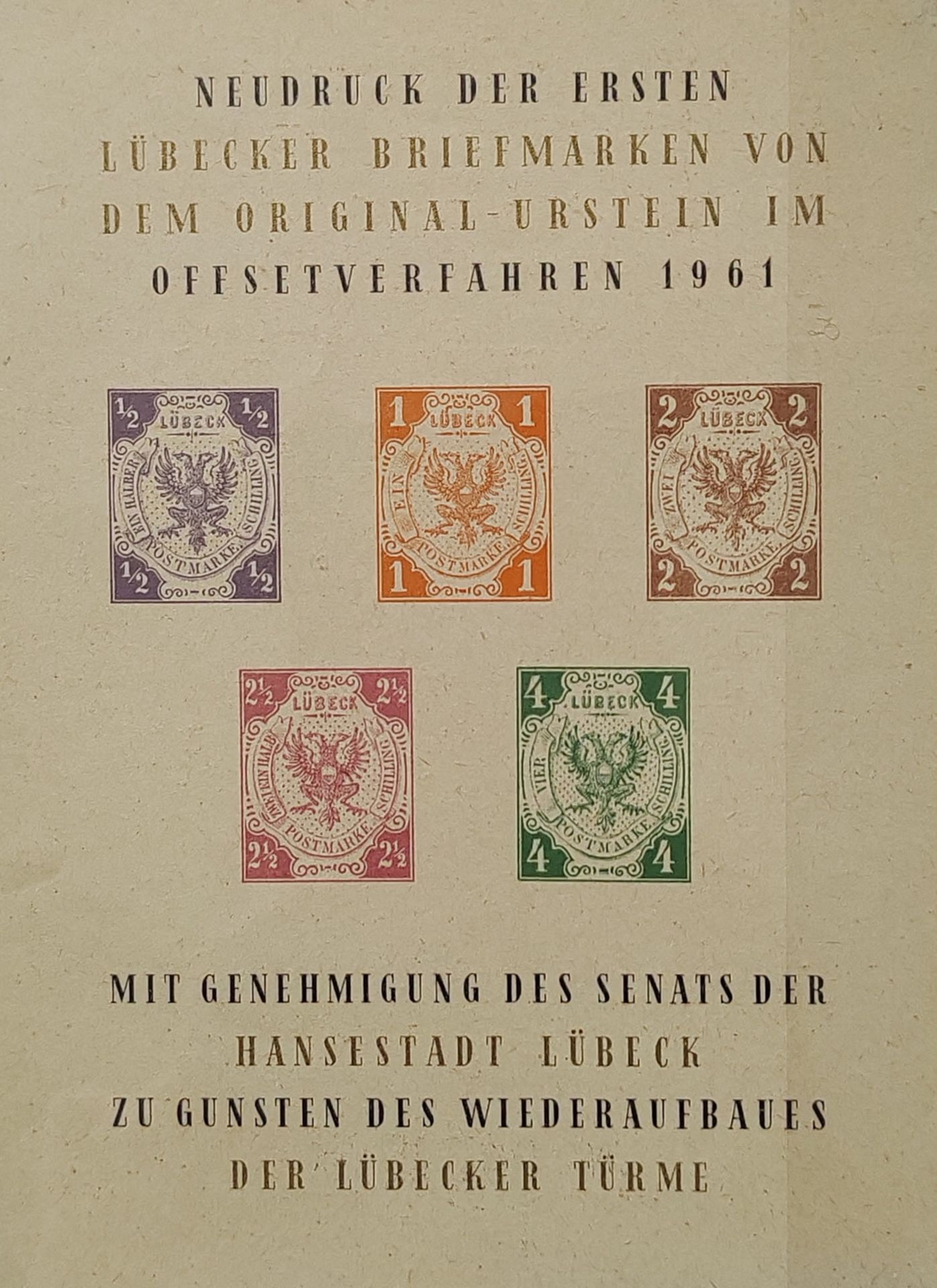 Vignetten Block Lübeck. Neudruck der ersten Lübecker Briefmarken von dem Original-Urstein im