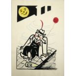 Zeichnung/Karikatur "glücklich und betrunken auf dem Bürgersteig" rechts unten Signatur Guthehrle.