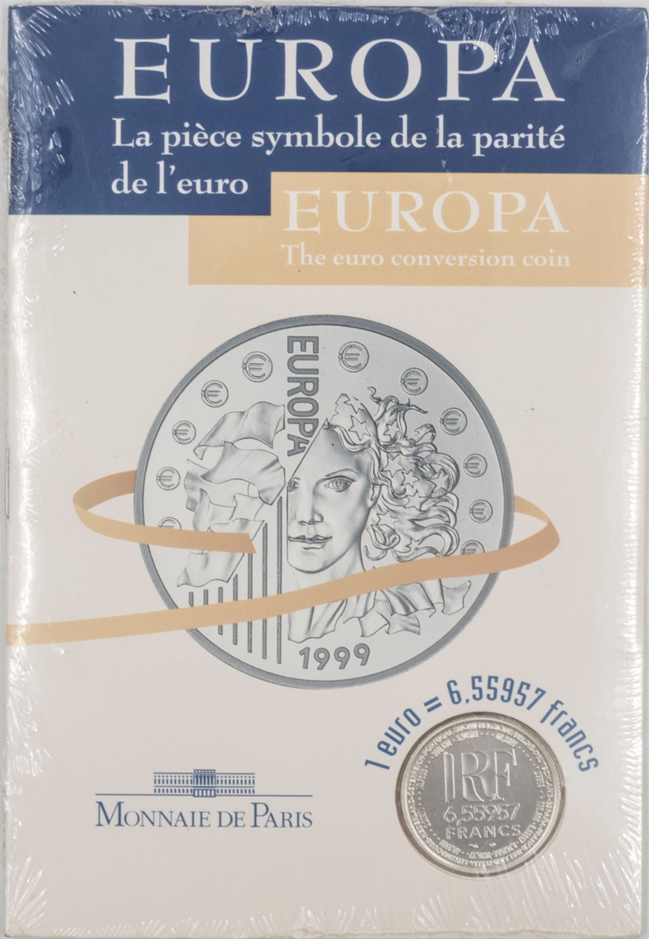 Frankreich 1999, Silbermedaille Monnaie de Paris Europa - monnaie parité. Umrechnung Euro -