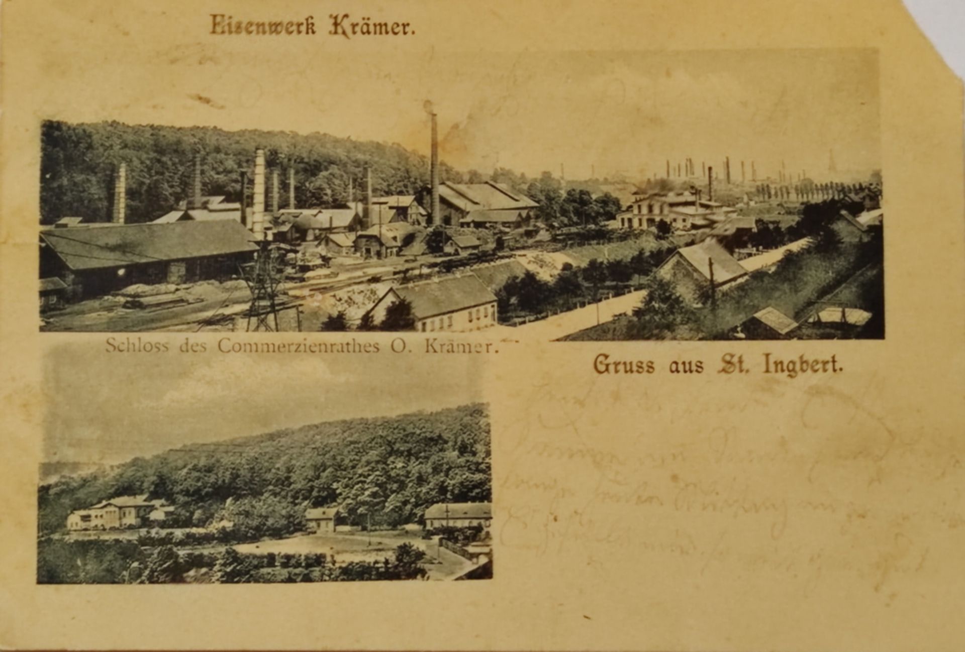 Postkarte "Gruss aus St. Ingbert" Eisenwerk Krämer, gelaufen