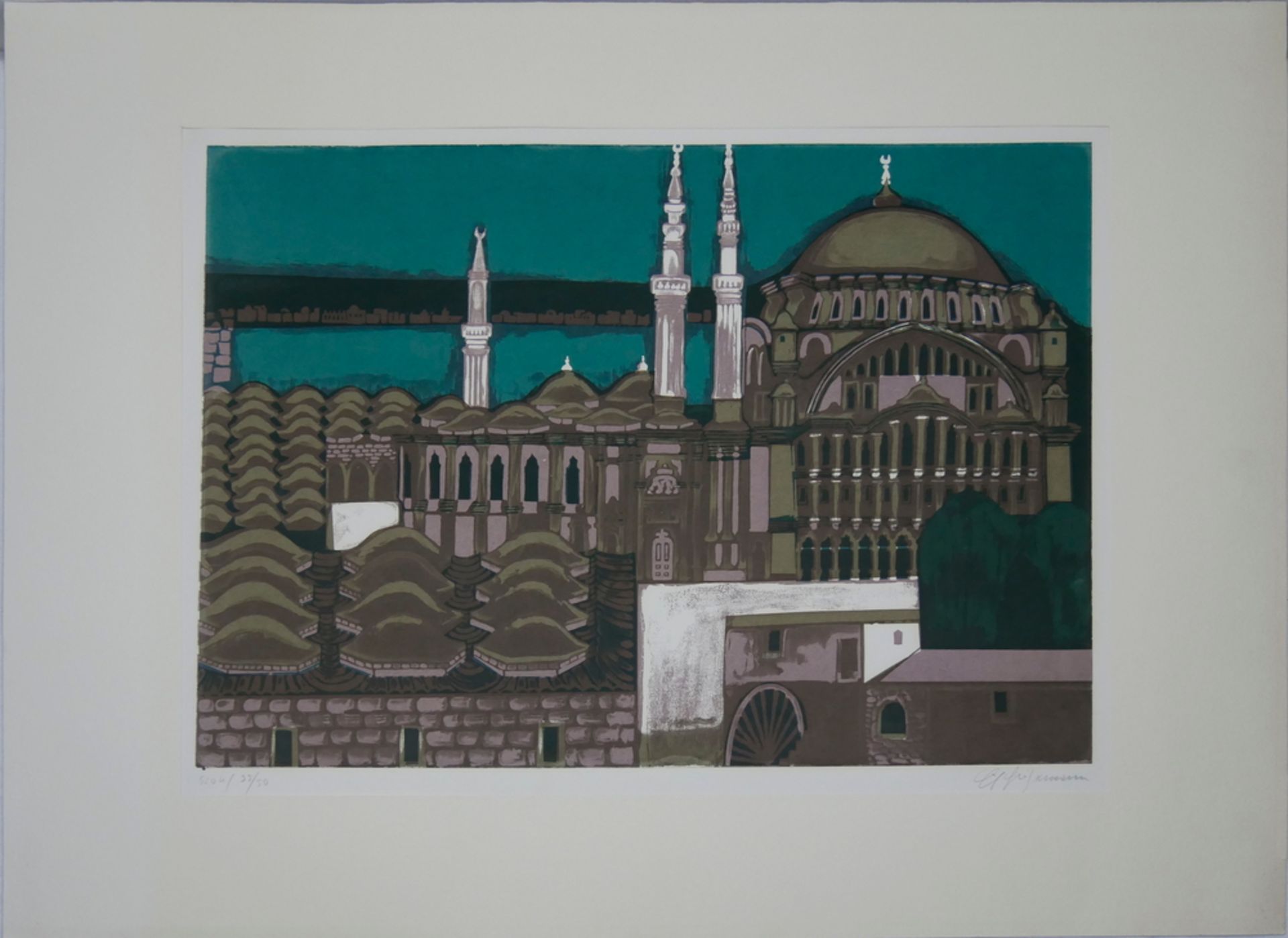 Unbekannter Künstler. Druck "Moschee Istanbul" Blatt 520K / 25/50, handsigniert (unleserlich).