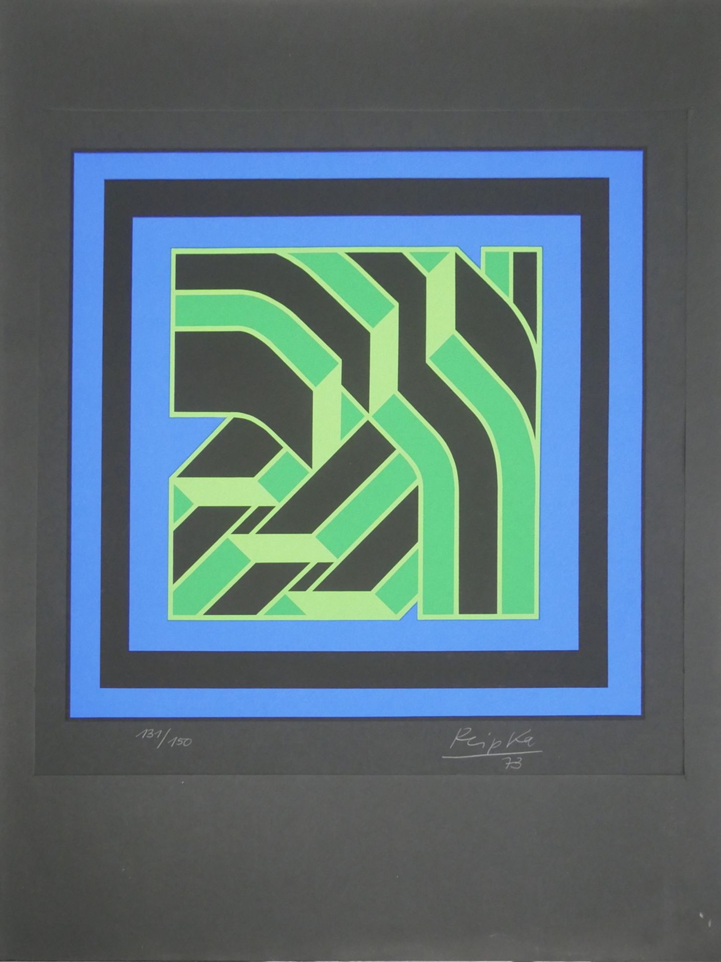 Jürgen REIPKA (1936-2013) Farbserigraphie "Abstrakte Komposition in blau / grün / schwarz"