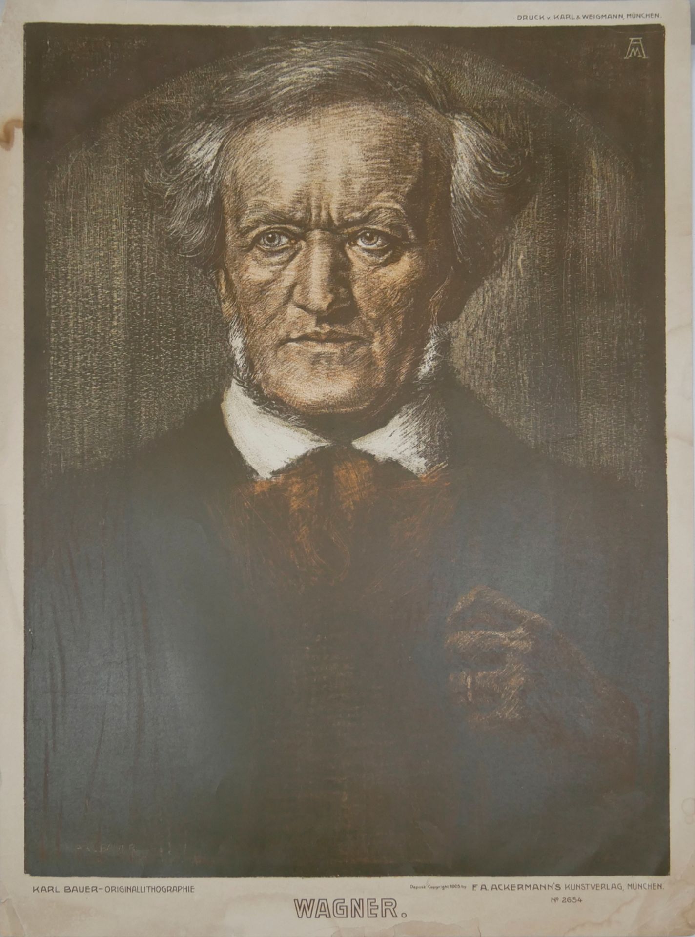 Druck nach der Original Lithographie von Karl Bauer "Wagner." F.A. Ackermanns Kunstverlag,