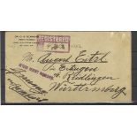 Registered Brief USA nach Württemberg 1923. Return Receipt Requested auf der Rückseite