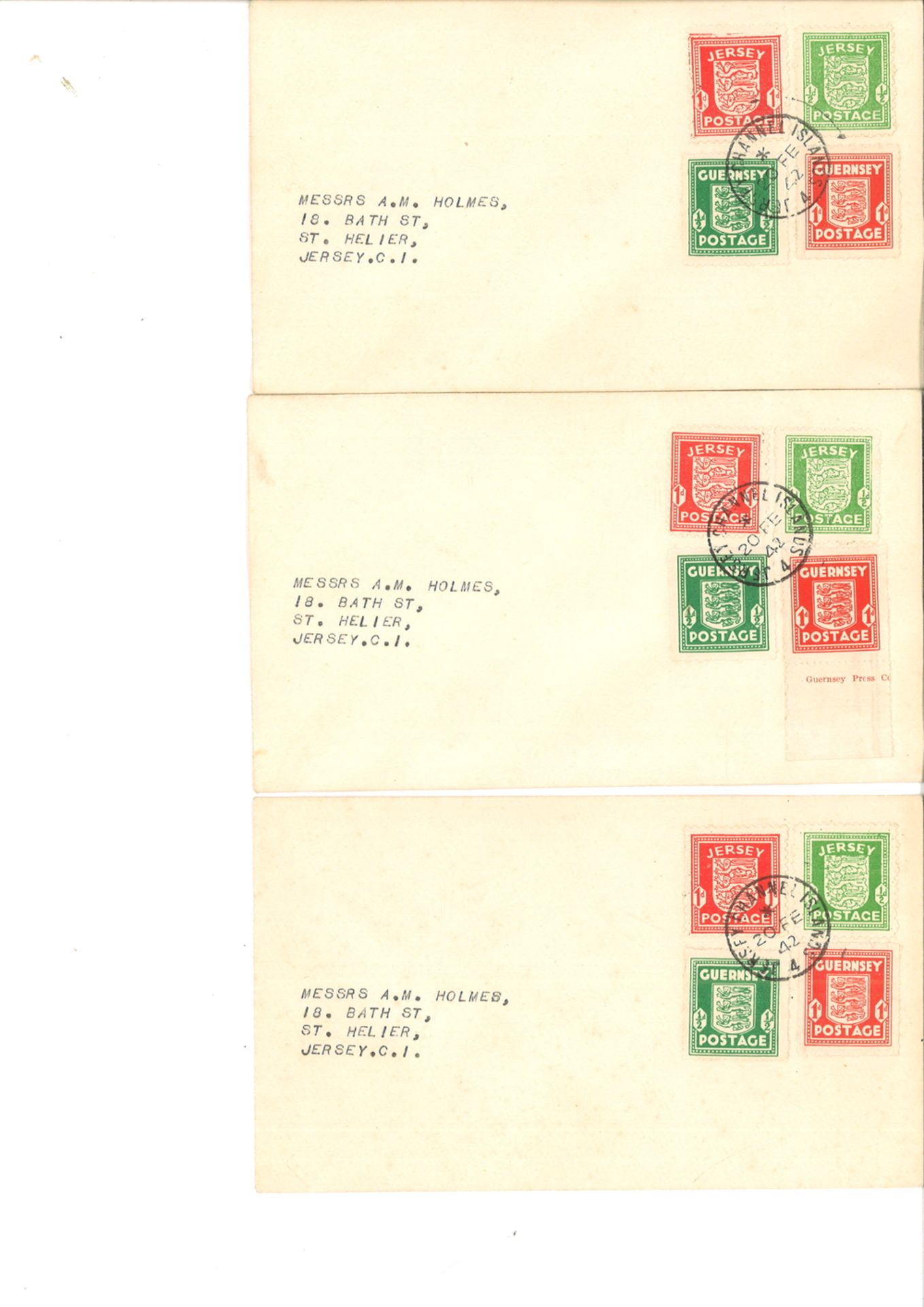 3 Briefe Jersey, gestempelt 1942