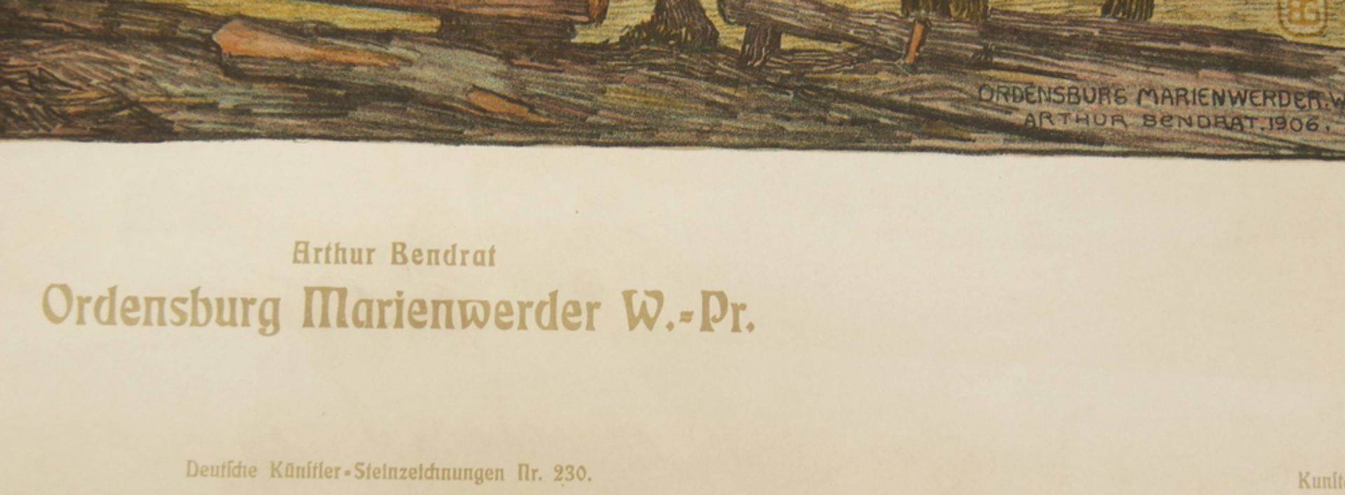 Farblithografie "Ordensburg Marienwerder" Arthur Bendrat 1872 - 1914. Maße ca. 44 x 57 cm - Image 2 of 2