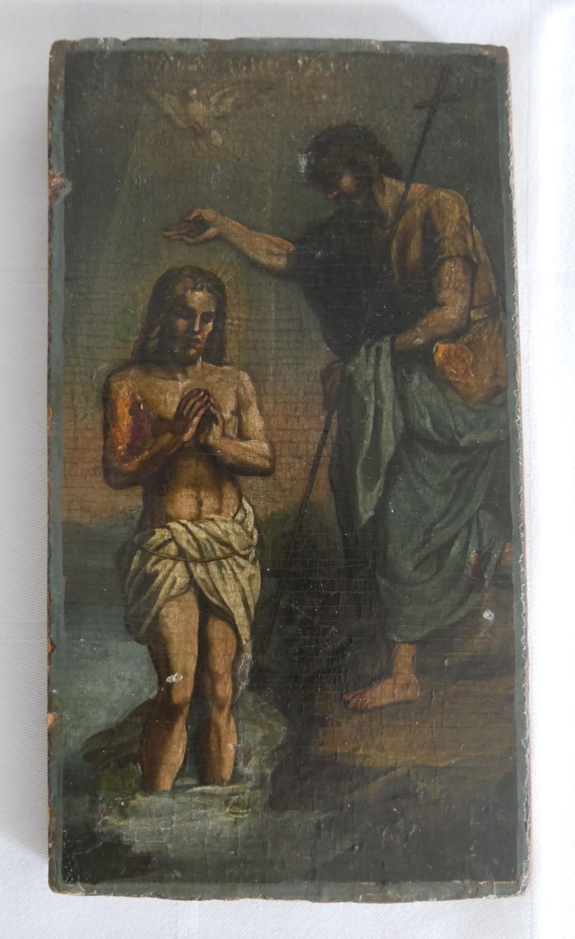 Ikone aus Holz "Taufe Christi". Höhe ca. 20 cm, Breite ca. 11 cm