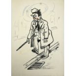 Zeichnung / Karikatur "Betrunkener" rechts unten Signatur Guthehrle. Blattmaße: Höhe ca. 57 cm,