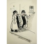 Zeichnung/Karikatur "Spaziergang" rechts unten Signatur Guthehrle. Blattmaße: Höhe ca. 57 cm, Breite