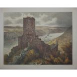 Druck der Original - Steinzeichnung von Hans Rud. Schulze "Burg Gutenfels a. Rhein" Deutscher