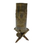 "Reims" Geschosshülsen / Patronenhülsen Vase, wohl 1. Weltkrieg. Höhe ca. 13,5 cm