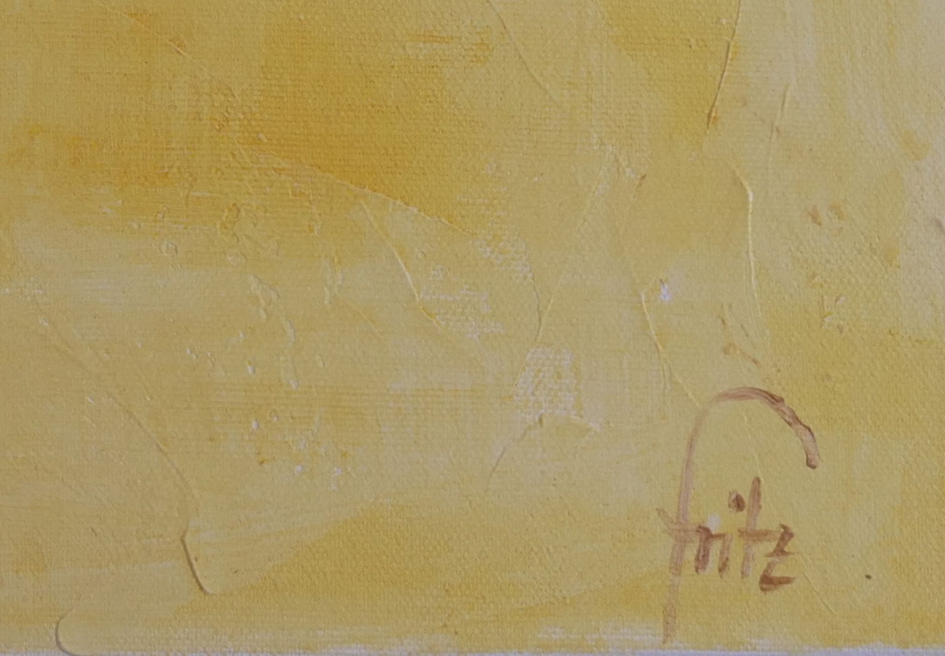 abstrakte Serie in Gelb, Beate Fritz, insgesamt 5 Stück, Signatur unten rechts, Maße: ca. 50 x 50 - Bild 2 aus 2