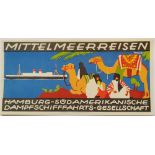antiker Kofferaufkleber "Mittelmeerreisen" Hamburg - Südamerikanische Dampfschifffahrts-