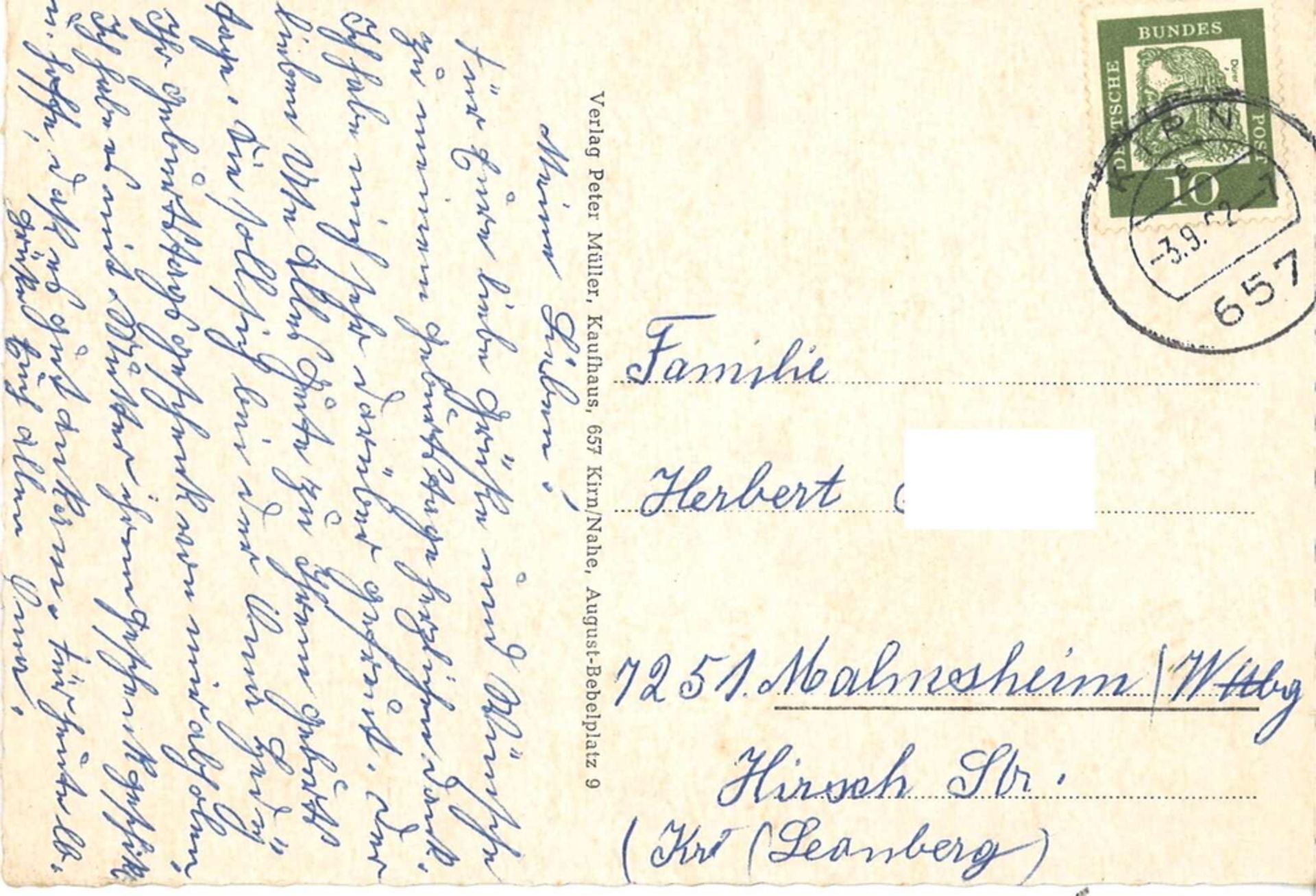 Postkarte Kirn, Nahe, Neuer Kirner Stadtteil, Blick in das Nahetal mit Hellberg, gelaufen. - Image 2 of 2