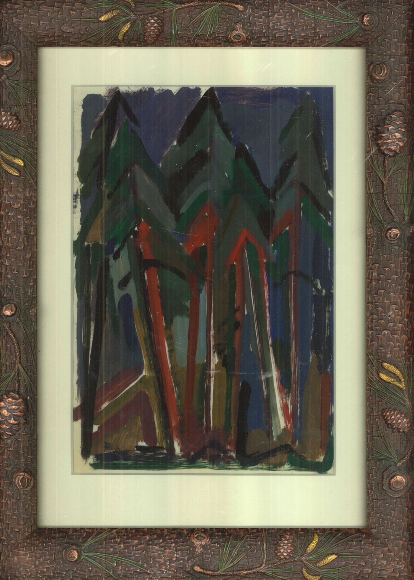 Heinz STOCKHAUSEN (1917-1997) Aquarell "Fichtenwald" hinter Glas gerahmt. Gesamtmaße: Höhe ca. 42,