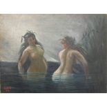 Gemälde "2 Nackte im Meer" links unten ES-V 1896. Maße: Höhe ca. 25,5 cm, Breite ca. 34,5 cm