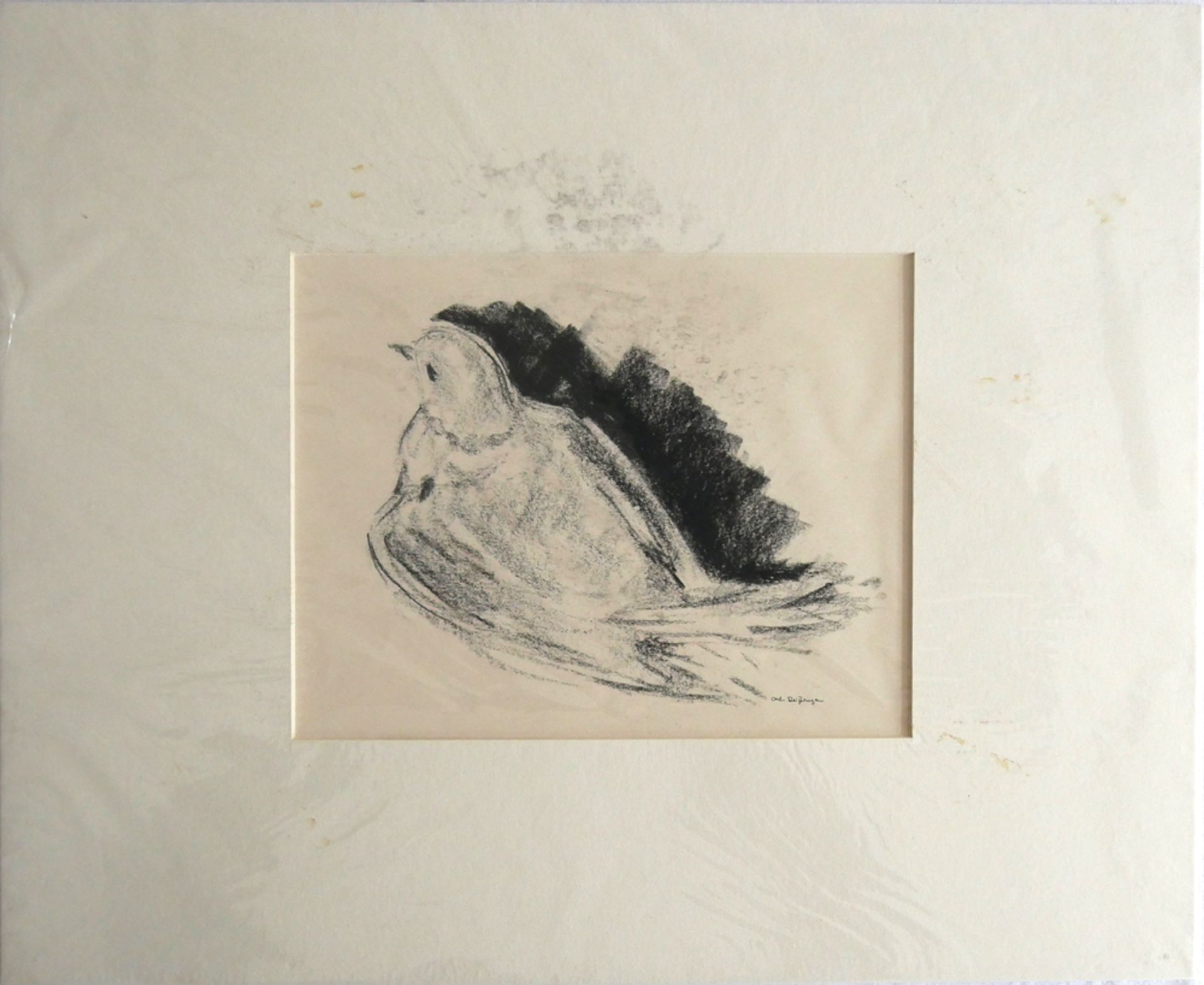 Kohle-Zeichnung " Die Taube" , Signatur unten rechts Carl Reißinger, Maße: Breite ca. 26 cm und Höhe