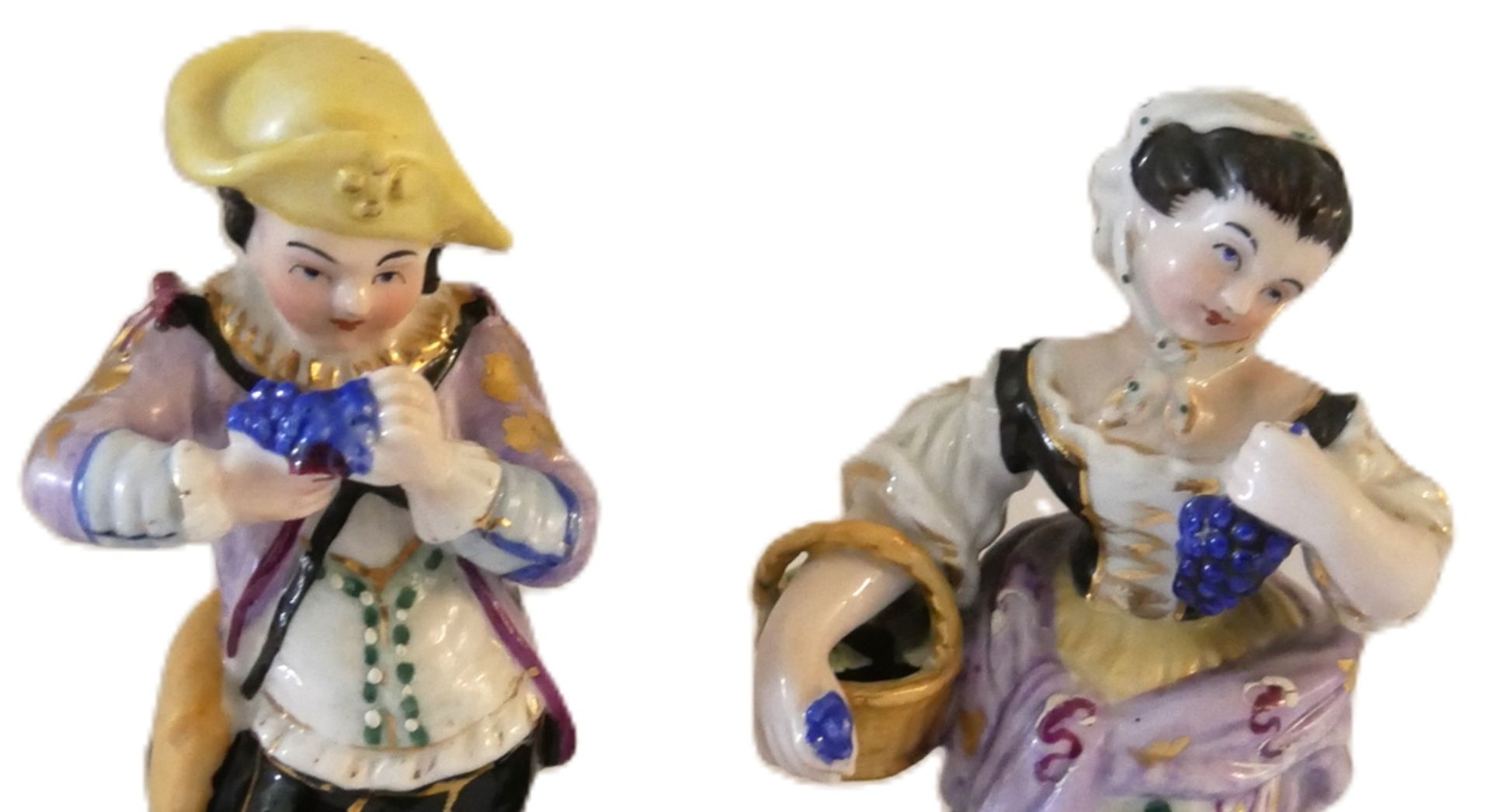 2 Porzellanfiguren, farbig bemalt. Am Boden mit Ritzmarke. Guter Zustand. Höhe bis ca. 12,5 cm um - Bild 2 aus 4