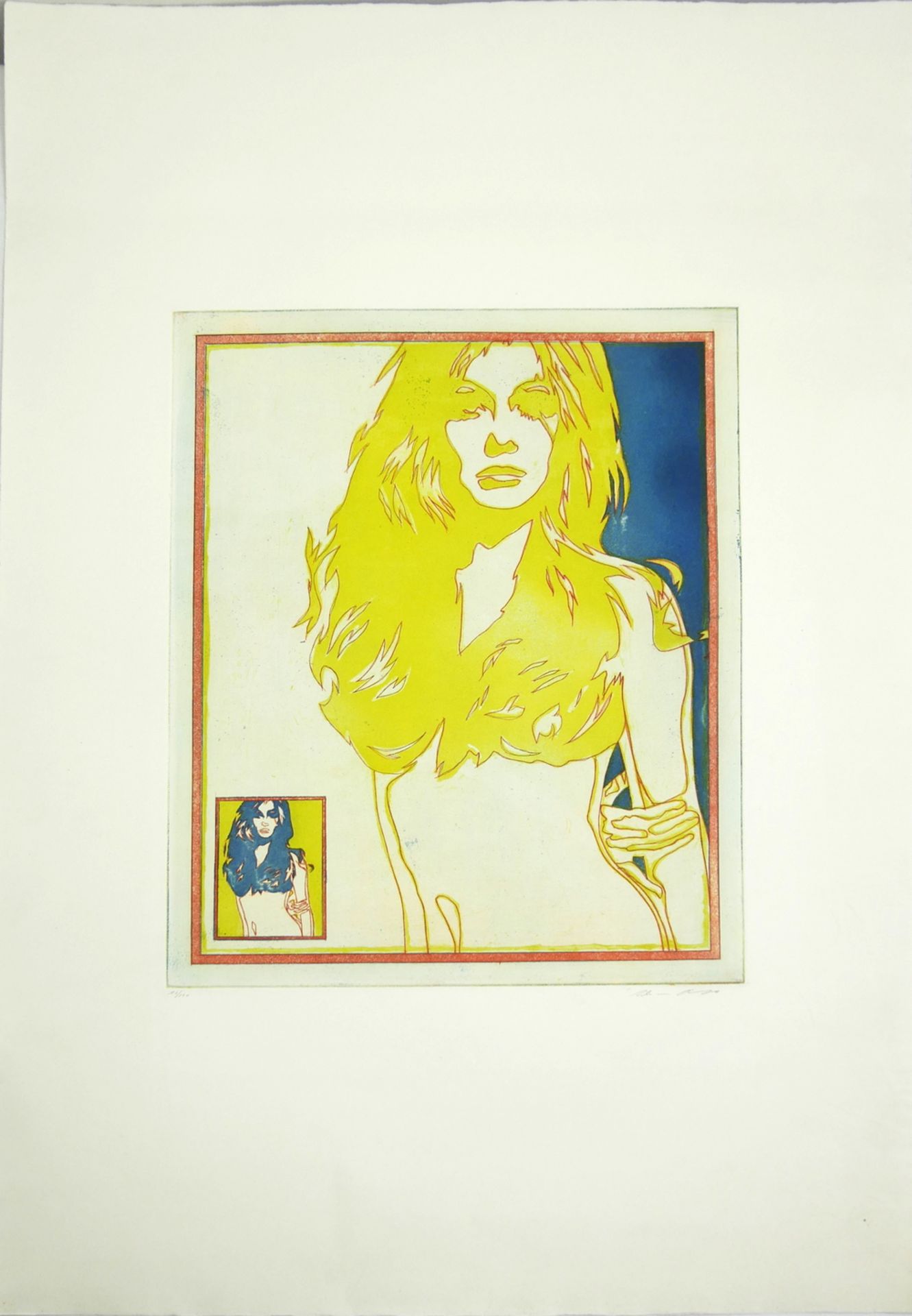 Farblithographie Werner Bergers 1941 - 2017 "Blondie", signiert. Maße: ca. 53 x 76 cm