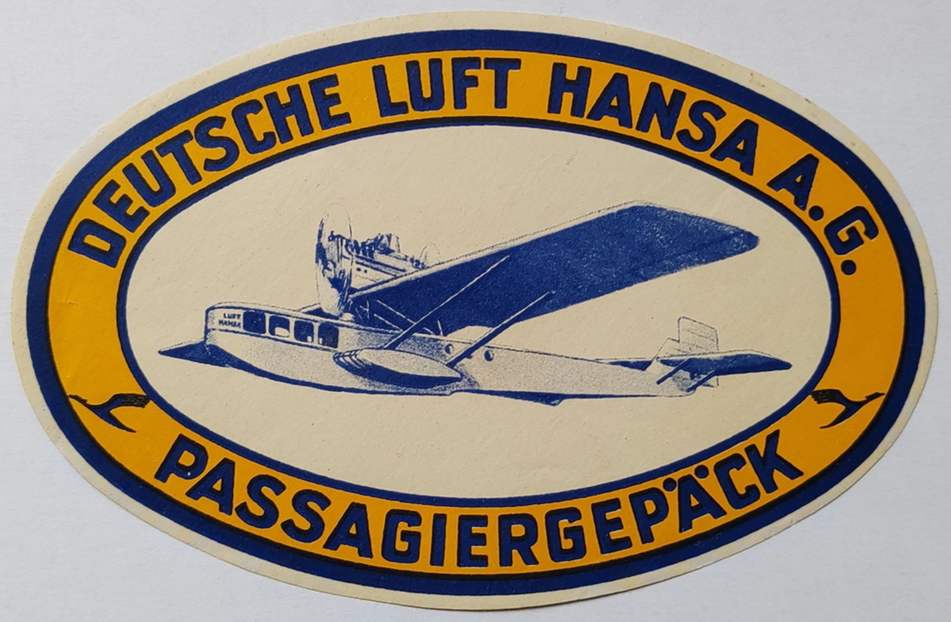 antiker Kofferaufkleber "Deutsche Lufthansa A.G. Passagiergepäck"