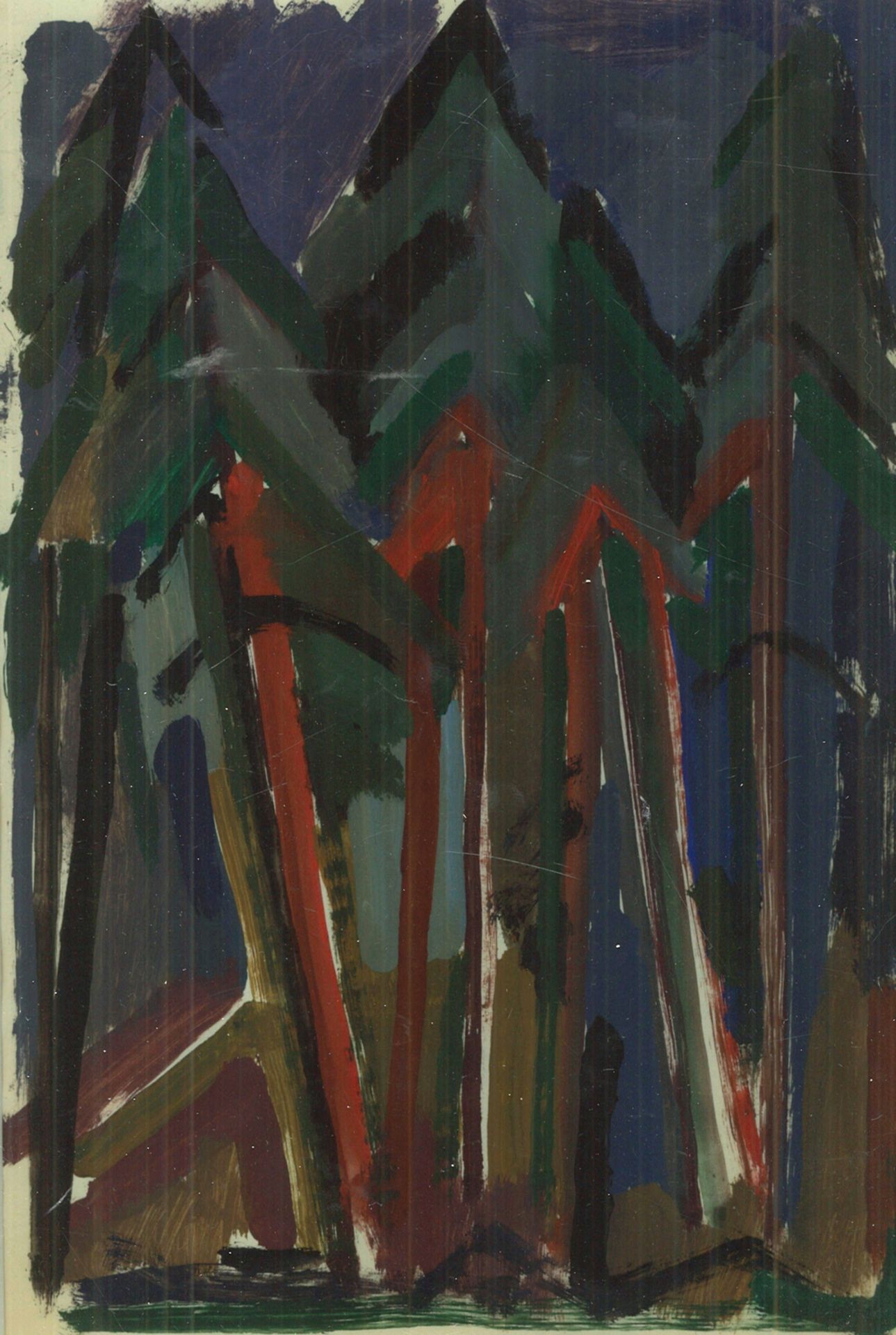 Heinz STOCKHAUSEN (1917-1997) Aquarell "Fichtenwald" hinter Glas gerahmt. Gesamtmaße: Höhe ca. 42, - Bild 2 aus 2