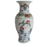 Porzellan Vase Xiang Gang Jia Gong - Hong Kong. Handbemalt floral mit Enten, wohl 60er/70er Jahre.