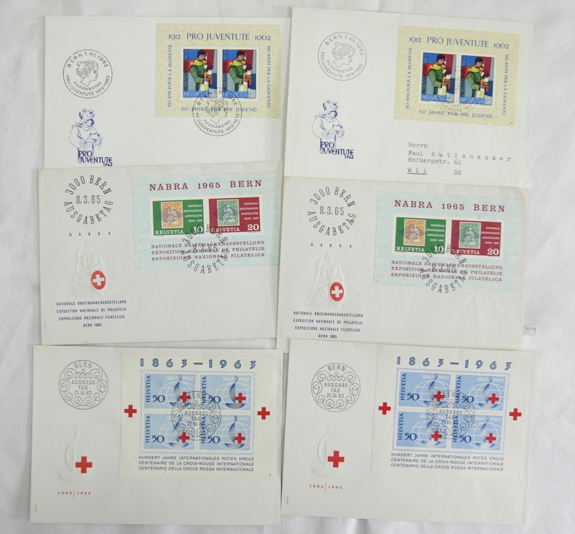 Schweiz. Lot von 6 FDC mit Blöcken. Schönes Los