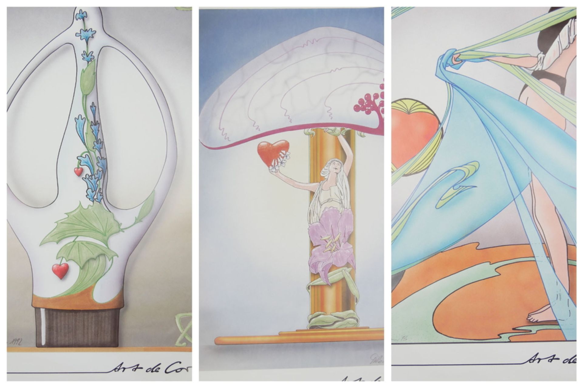 3 Farb-Drucke aus der Edition "Art de Cor" von Dirk O. Roth (* 1952, in Solingen geboren), mit
