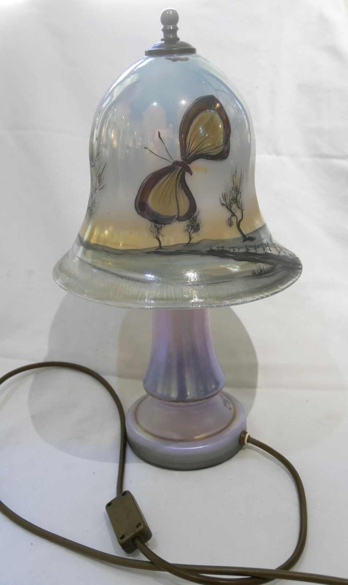 Original seltene Eisch Lampe, handbemalt und signiert Eisch 90, Malermonogramm, 2-flammig,
