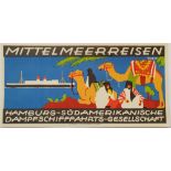 antiker Kofferaufkleber "Mittelmeer Reisen" Hamburg - Südamerikanische Dampfschifffahrts-