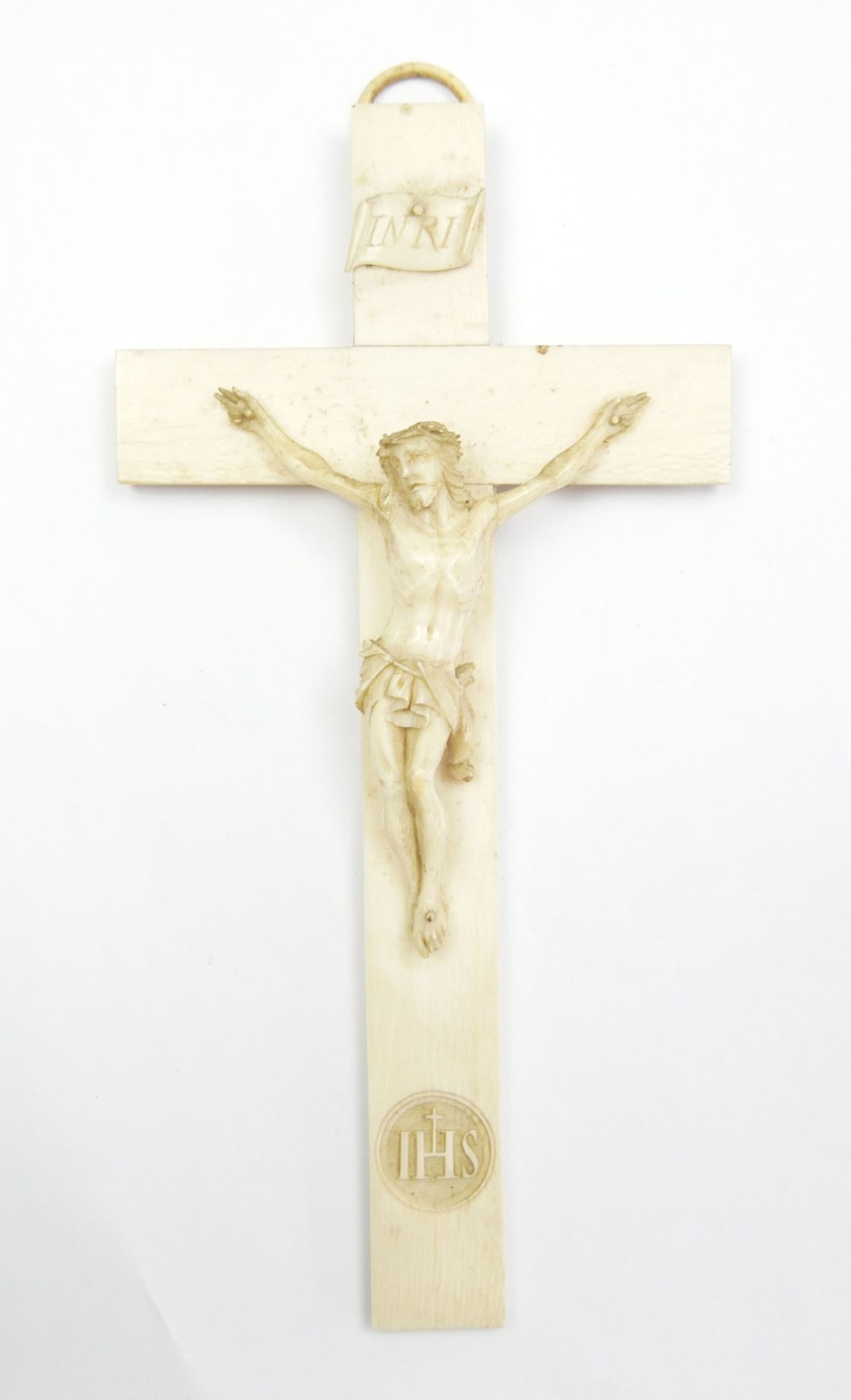 INRI, Beinschnitzerei um 1800. "IHS" Länge ca. 22 cm bis auf minimale Fehlstellen tolles antikes