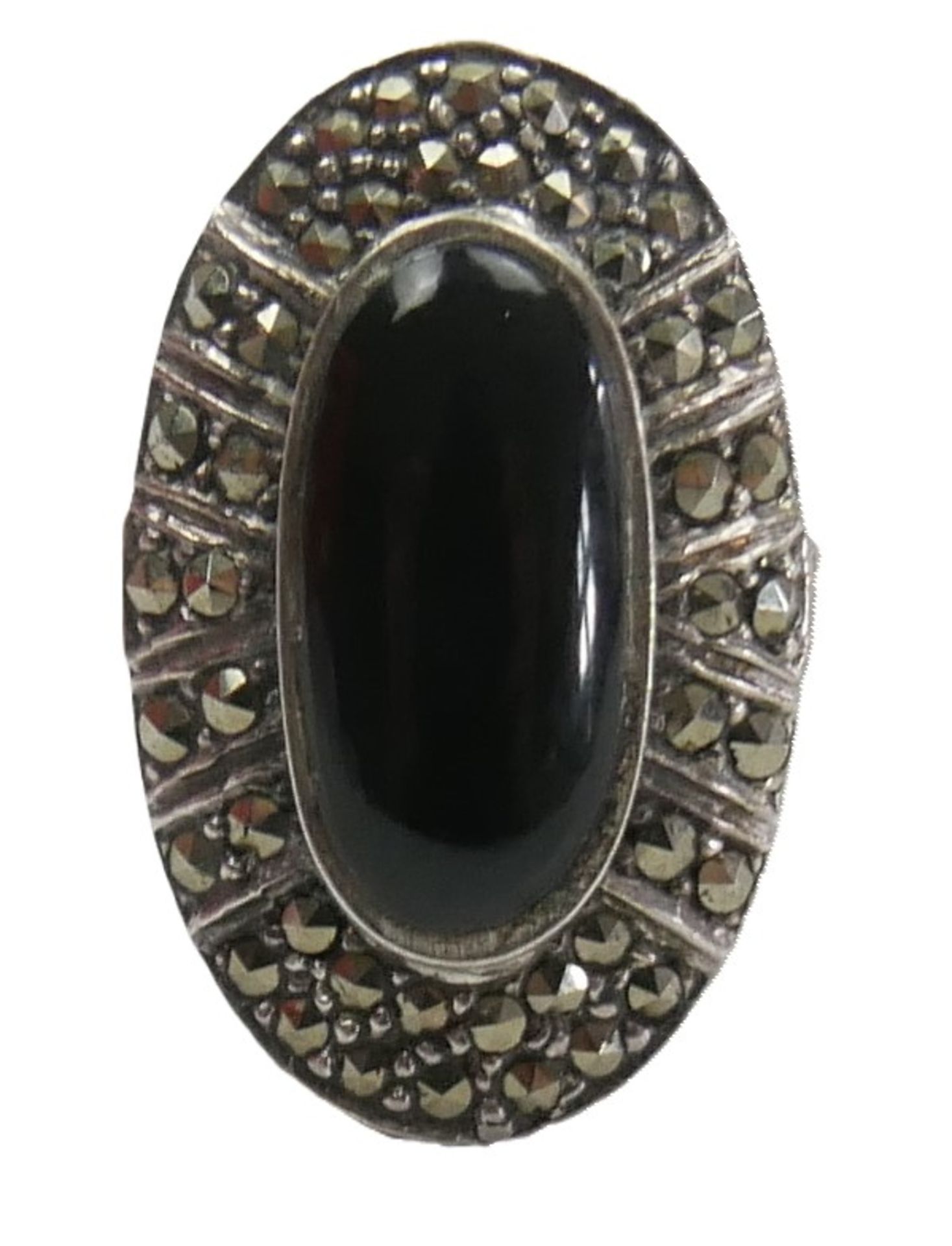 Damen Ring, 925er Punze mit Markasiten und Onyx besetzt. Ringgröße 56 - Bild 2 aus 3