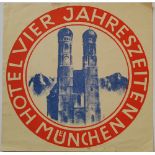 antiker Hotel Kofferaufkleber "Hotel Vier Jahreszeiten München"