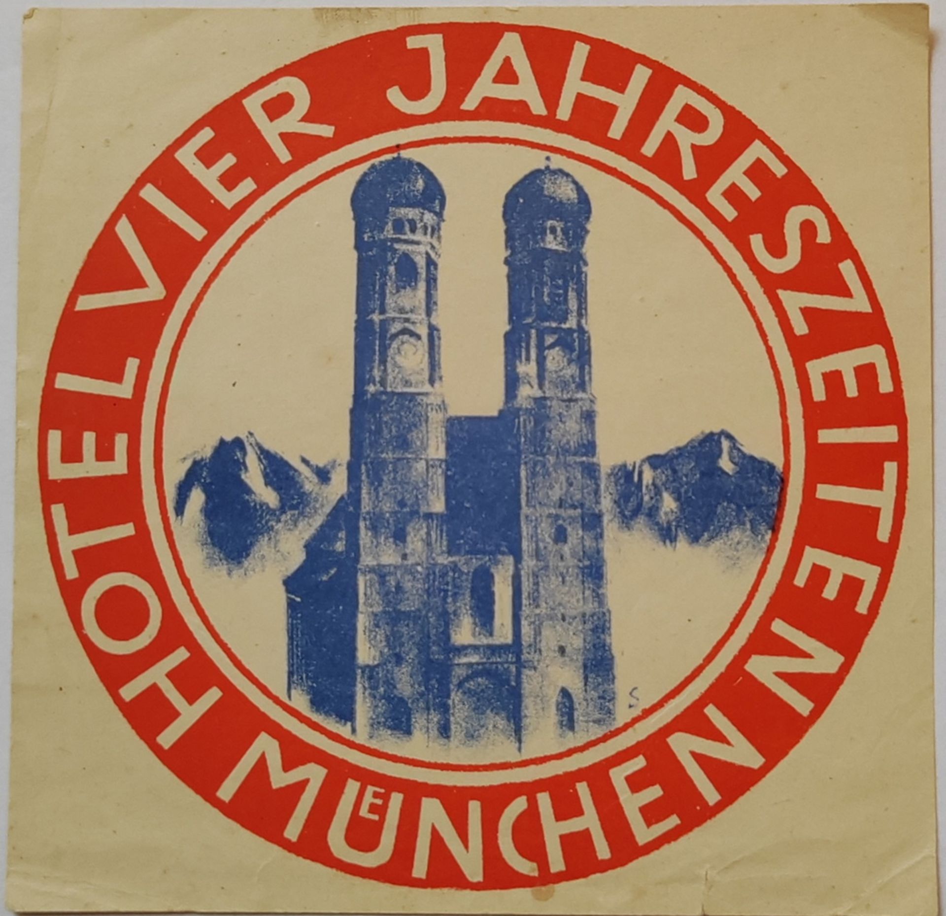 antiker Hotel Kofferaufkleber "Hotel Vier Jahreszeiten München"