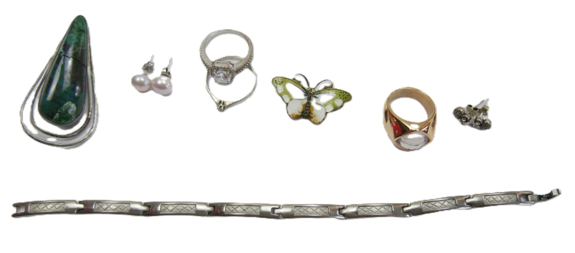 Lot Silberschmuck, dabei Ringe, Broschen, etc. sowie 1 Boccia Titanium Armband