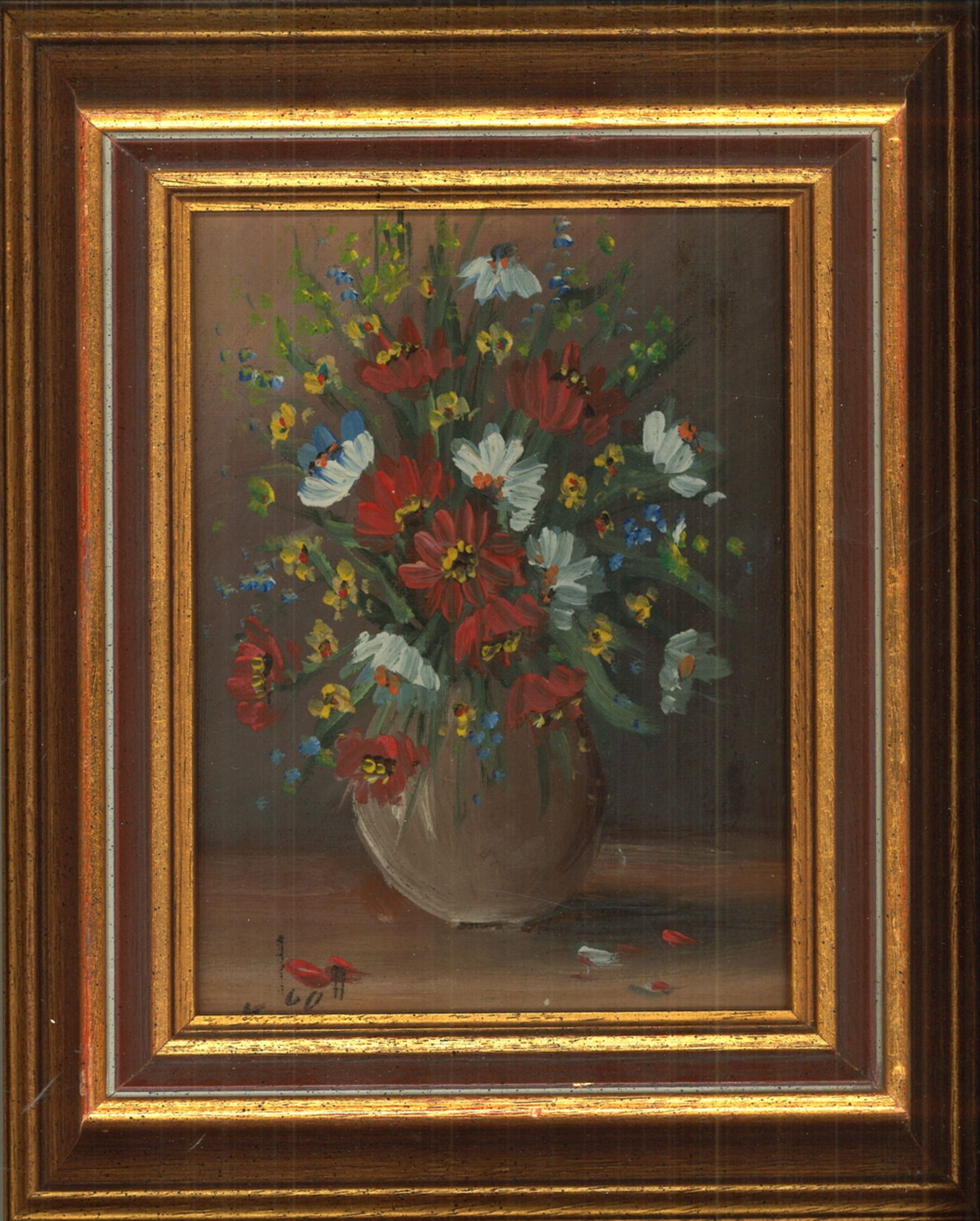 unbekannter Künstler. Ölgemälde auf Leinwand "Blumenbouquet". Gesamtmaße: Höhe ca. 34,5 cm, Breite