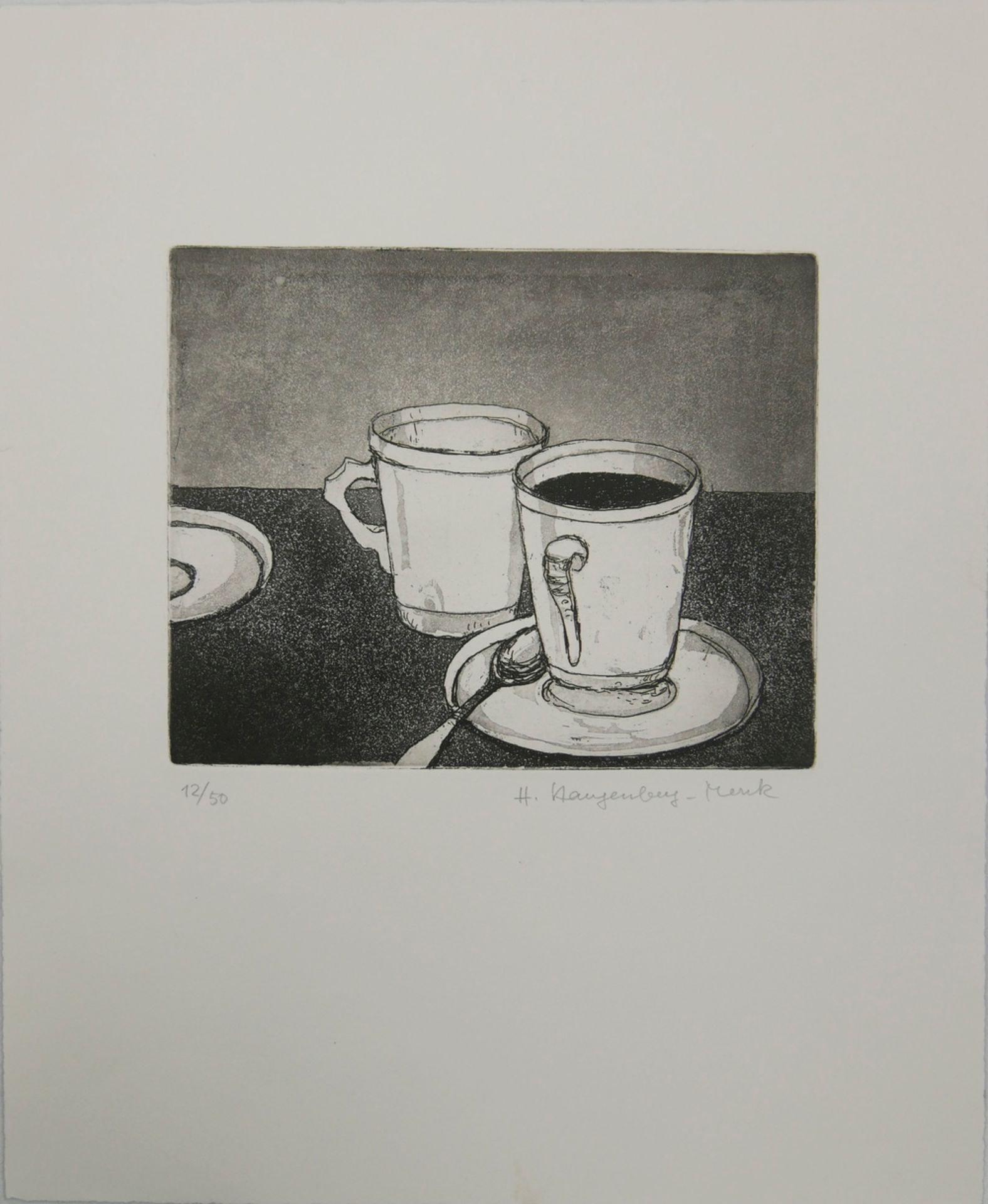 H. Klangenberg- Menk, Druckgrafik "Kaffeepause" Blatt Nr. 12/50, handsigniert, Blattmaße: Höhe ca.