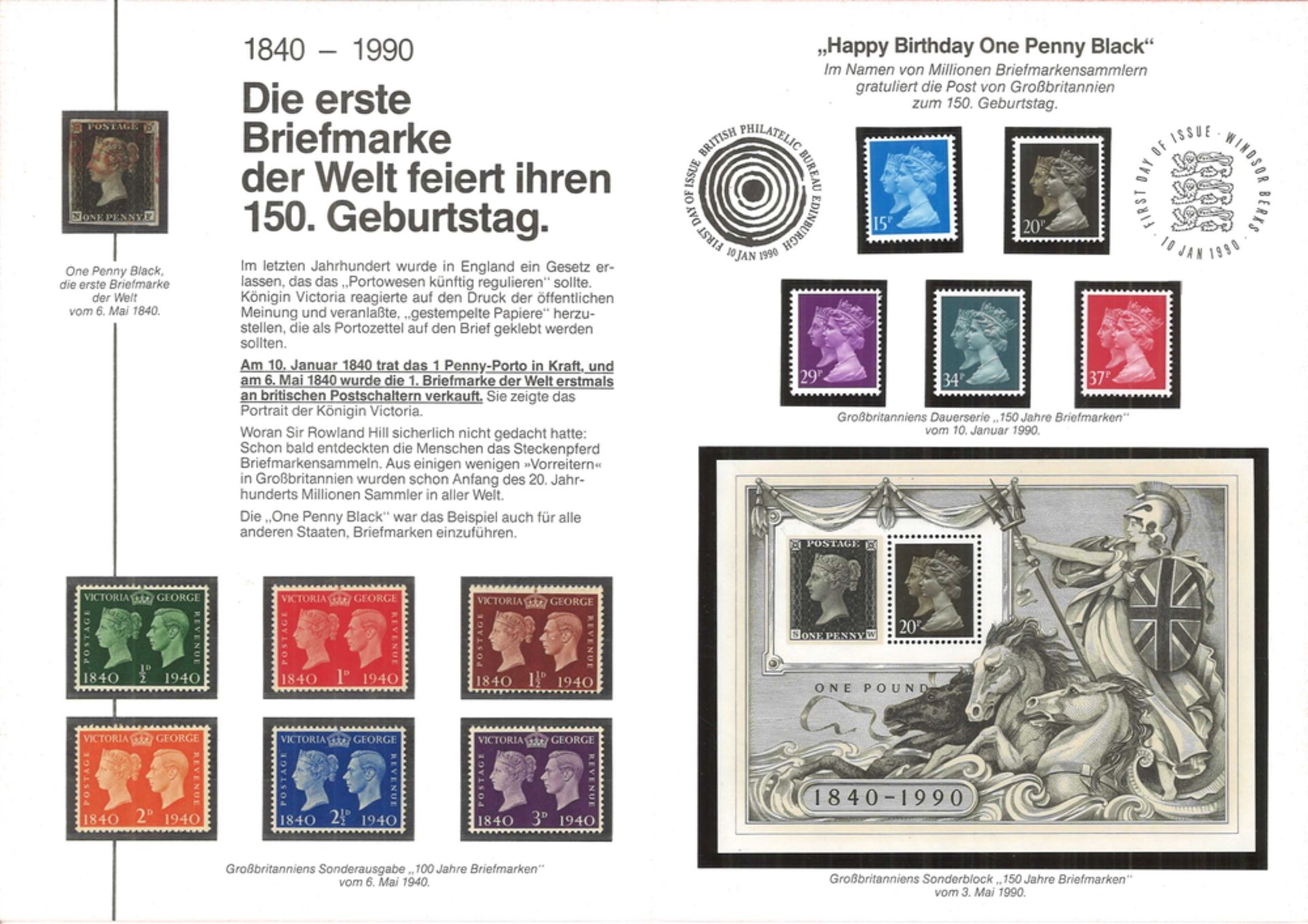 Großbritannien, Sonderblatt "150 Jahre Briefmarken" vom 06.05.1990" Die industr. Revolution
