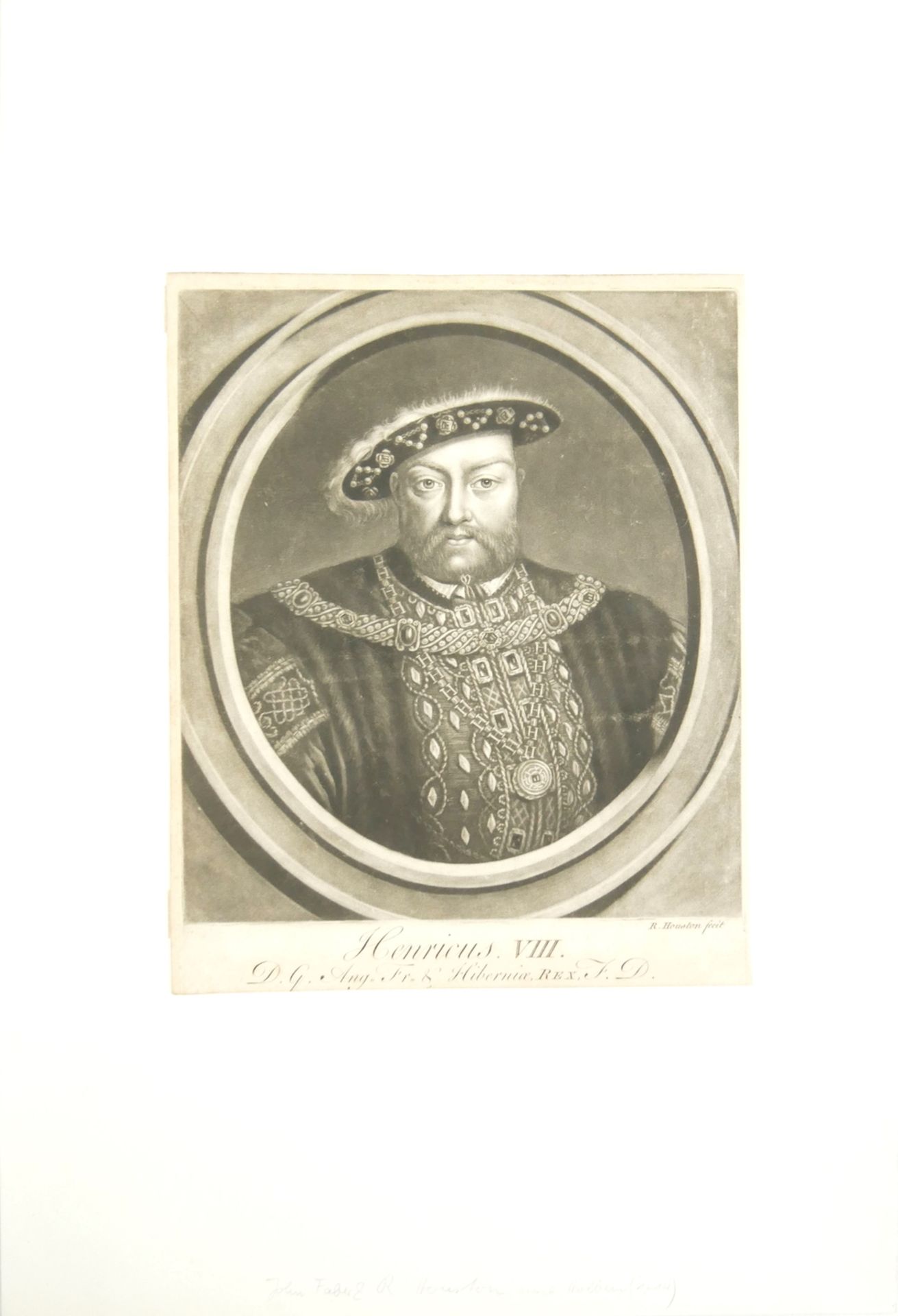 Druck. Richard Houston. Portrait Heinrich VIII "Henricus VIII" 1714. Blattmaße: ca. 32 x 48 cm