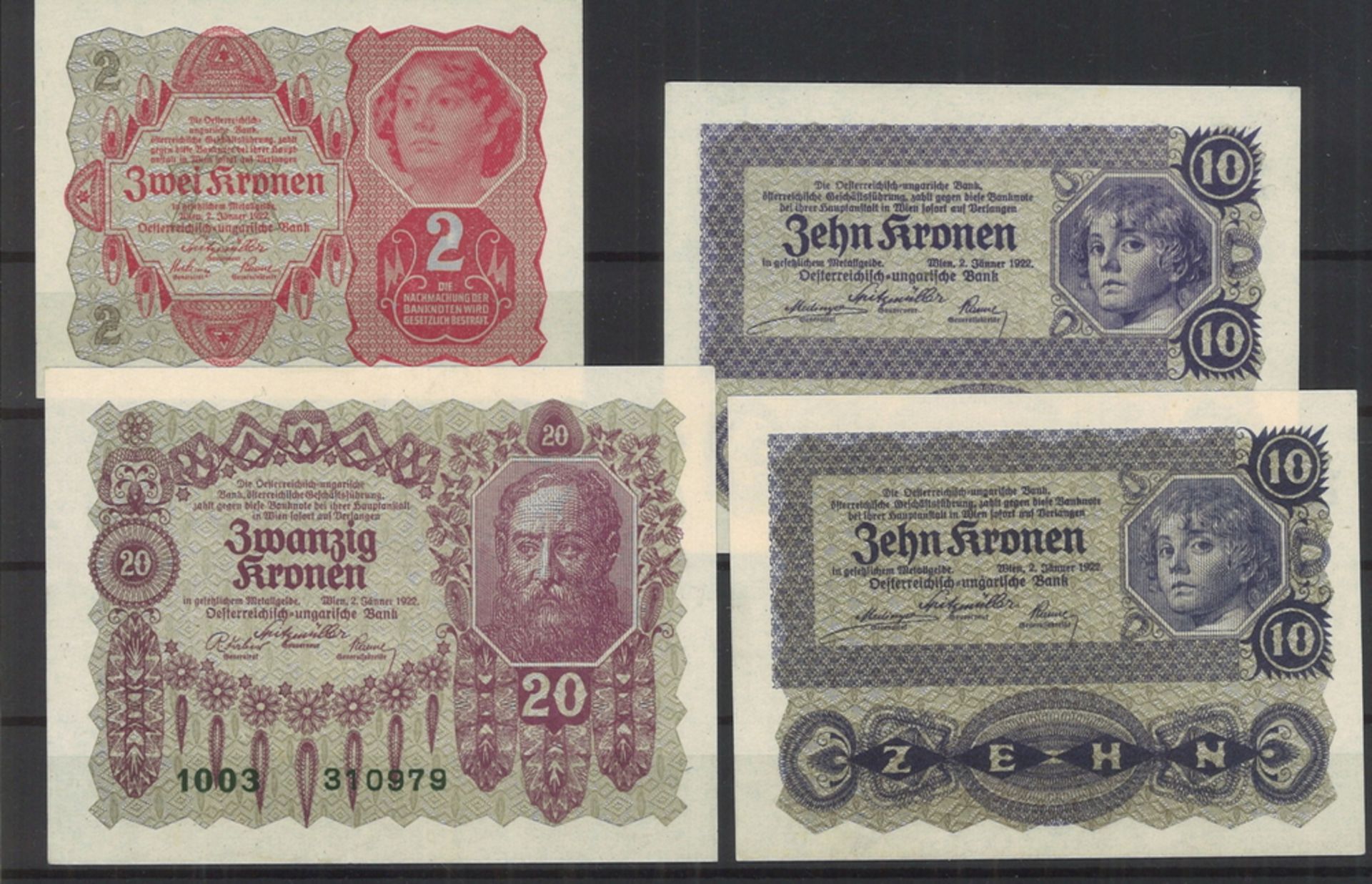 4 Banknoten Österreich - Ungarische Bank. Ungebraucht!
